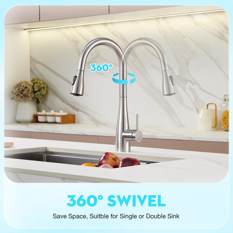 Crea Kitchen Faucet, Pull Down Kitchen Faucets with Sprayer 3 Modes, Uitility Laundry Faucets Single Hole Bar Sink Faucet 360° Swivel High Arc Commercial RV Faucet Stainless Steel - Image 5